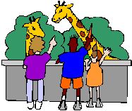 Cartoon Graphic of Kids pointing at Giraffes
