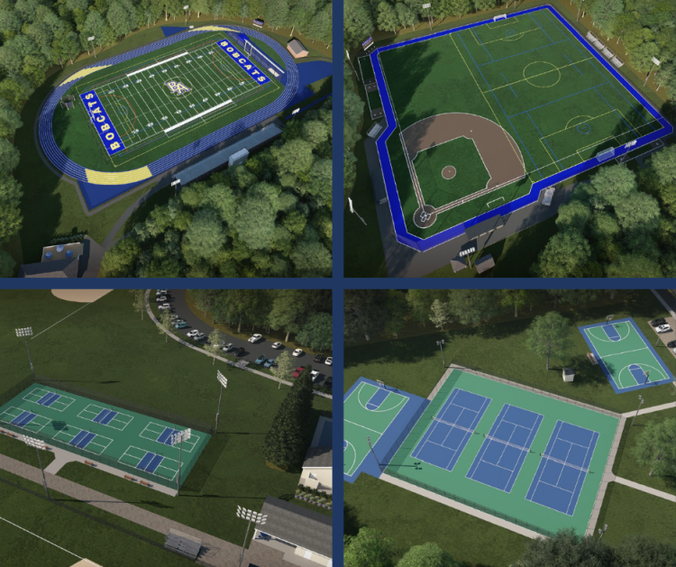 Proposed athletic complex renderings at Bacon Academy and Town RecPlex - December 2025