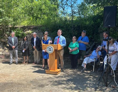 Bernie Dennler, Colchester First Selectman speaking at Norton Park development site