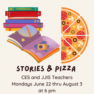 stack of books and half a pizza