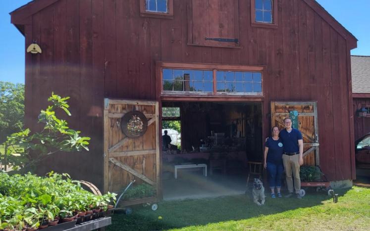 Tapestry Hill Farm owner Meg Buschbaum and Colchester First Selectman Bernie Dennler at the farm, June 2024