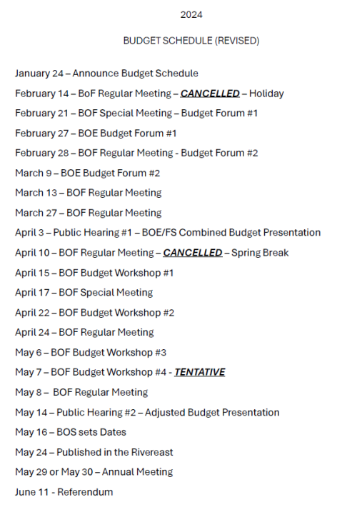 2024 Initial Budget Process Schedule