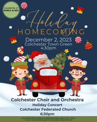 Colchester Choir and Orchestra Holiday Homecoming Concert, December 2nd from 6:30pm-7:30pm