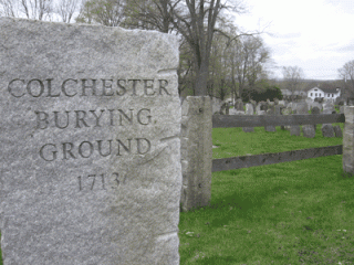 Rock Sign with the Words Colchester Burying Ground 1713